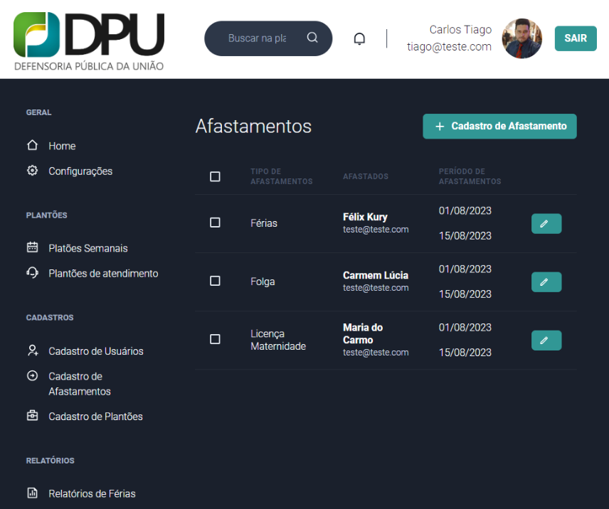 Saaf - Sistema de Agendamento e Afastamento de Funcionários